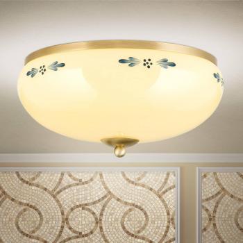 ORION Classic Landhaus Ceiling Lamp Brass Cream Blue Ø 35 cm