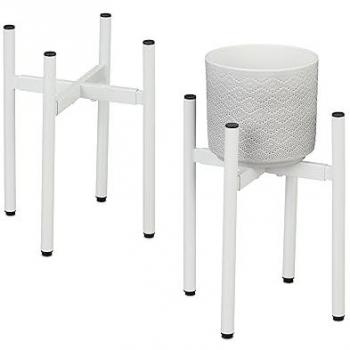 Set de 2 Soportes de Macetas, Ajustables, 26x26-37x37cm, Portamacetas de Metal, Blanco