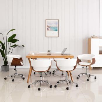 6 pcs White Faux Leather Swivel Dining Chairs