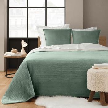 Couvre-lit velours matelassé 220x240 cm + taies d'oreiller vert