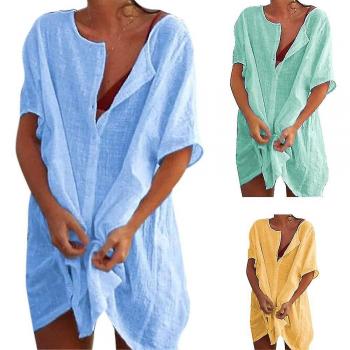 Playera playa para mujer con cierre azul