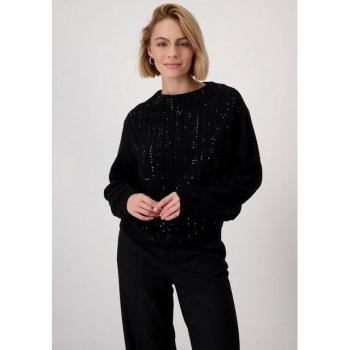 Monari Stehkragenpullover „Glitzerschmuck“ – geripptes Design