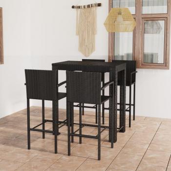VidaXL 5 Piece Garden Bar Set with Armrest Poly Rattan Black