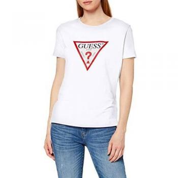 Guess SS CN Basic Triangeltshirt für Damen, weiß, M