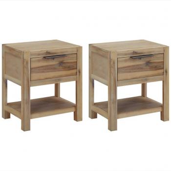 Solid Acacia Wood Nightstands with Drawers 2 pcs 40x30x48 cm vidaXL
