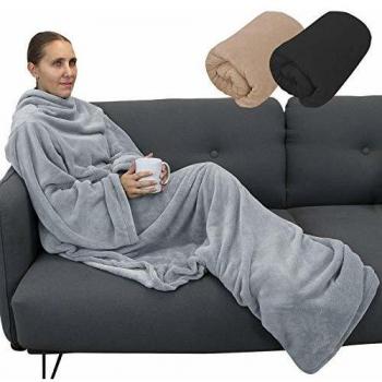 Couverture polaire plaid intégral avec manches et poche Taille enfant ou adulte jusqu'à 165m Gris Vivezen
