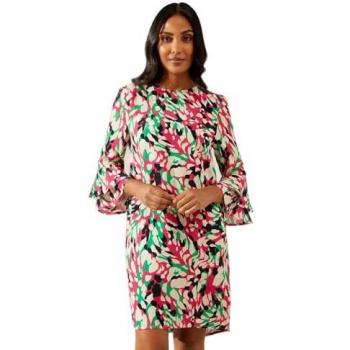 Petite Pink Abstract Flute Sleeve Shift Dress for Women