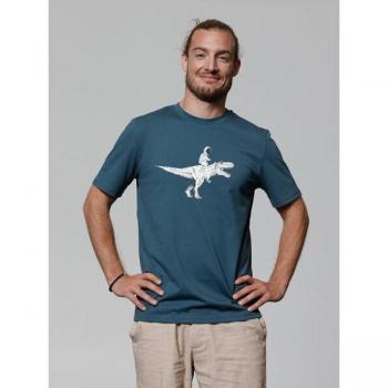 Cosmos & Dino – Stampa Astronauta sul T‑Rex (Petrolio/Bianco)