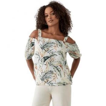 Top tropicale Bardot Dorothy Perkins in avorio 8 UK con spalline annodate