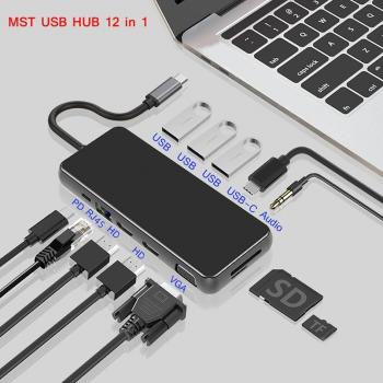 Hub multifonction MST : double HDMI, USB 3.0, RJ‑45, VGA, Power Delivery, lecteur SD/TF – Station d’accueil