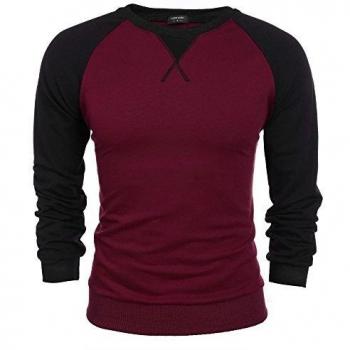 Raglan Red Coofandy Slim Fit Long Sleeve T‑Shirt XL