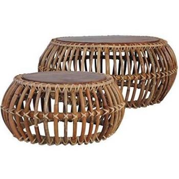 VidaXL 2-Piece Natural Rattan Coffee Table Set