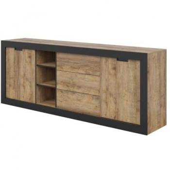 Buffet Contemporain MEUNIER – Chêne Samdal & Finition Noir Mat