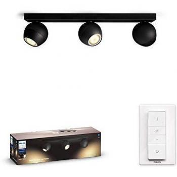 Philips Hue White Amb. LED 3-er Spotleuchte Buckram inkl. Dimmschalter, schwarz