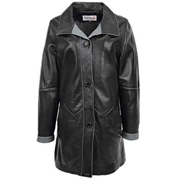Margaret Premium Full‑Length Leather Coat – Black/Beige, Size 22