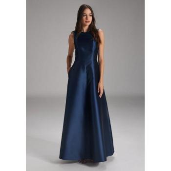 Elegantes Swing Kleid aus Satin in Marine, Größe 38