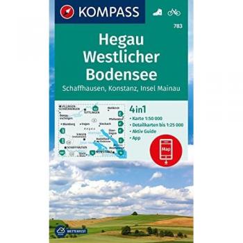 Kompass Wanderkarte 783 Hegau Westlicher Bodensee, Schaffhausen, Konstanz, Insel Mainau 1:50.000: 4in1 Wanderkarte, Mit Aktiv Guide Und Detailkarten ... Verwendung In Der Kompass-App. Fahrradfahren.