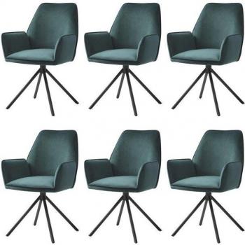 G67‑6 Esszimmerstuhl Set – 6 Stück, Hochwertige Verarbeitung, 90° Drehung, Grün/Silber