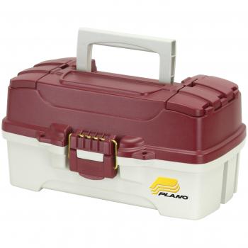 Plano Boîte de rangement premium à 1 plateau, accès double, rouge métallique/blanc cassé