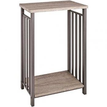 Console design en tube d'acier brossé, MDF noir-chêne antique