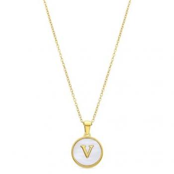 Collar de Letras Luxenter en Oro Amarillo 18K y Madreperla Blanca