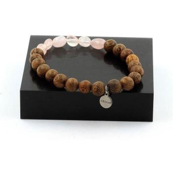 Bracelet Quarzzo Rosa Brasile + Perle di Legno 8 mm – Provenienza Francese