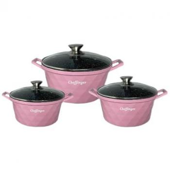 Induktionsfähiges Kochgeschirr 6-teilig Marmor Pink