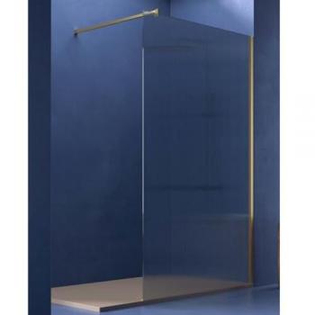 Mampara de Ducha Fija SOULBATH: Vidrio Translúcido Opaco 8 mm con Acanalado Antical y Perfil Oro – 140 cm ancho x 195 cm alto (Color Personalizable)