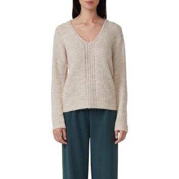 Beige melange Strickpullover mit V-Ausschnitt