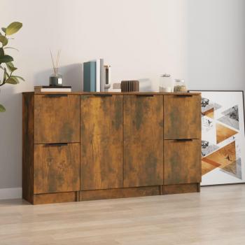 Credenza Moderna 3 pz in Legno Multistrato Rovere Fumo