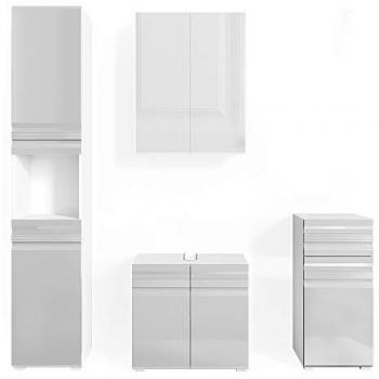 Vicco Freddy, meuble de salle de bains, armoire haute, blanc brillant