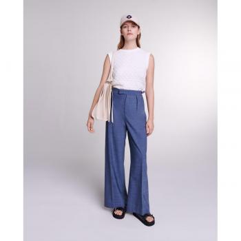 Maje Pleated Wool‑Blend Pant – Petrol Blue, Size 42