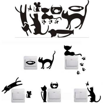 5pcs Cat Fish Wall Stickers