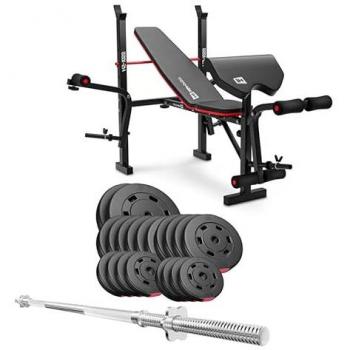 Banc de Musculation HS-1055 avec Pupitre de Curl et Disques de 31 mm