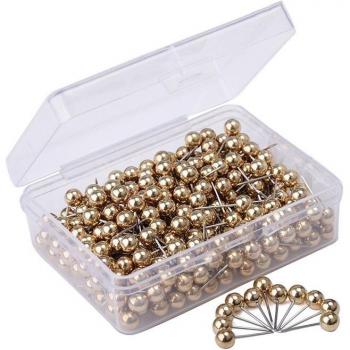 Push Pins Map Tacks, 1/5 Inch Round Plastic Head, Steel Point, 400 PCS (Gold)