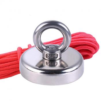 High Power Neodymium Magnet with Countersunk Hole, Eyebolt, and 20M Rope, 110Kg Pulling Force