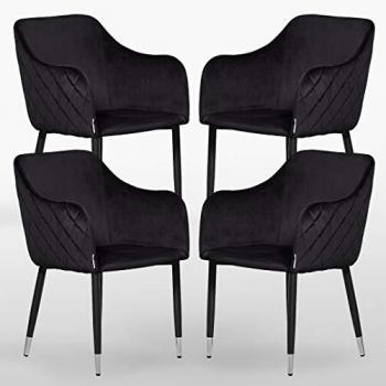 Modern Verona Velvet Dining Seat Set – 4 Black Units