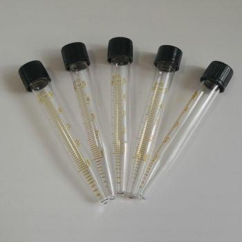 Boîtes d’essai pour centrifugeuses – lot de 10 x 5 mL, verre, fond conique, couvercle à vis