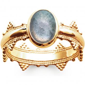 Bague Oro Placcato Cleopatra con Labradorite Dorata 10×7 mm