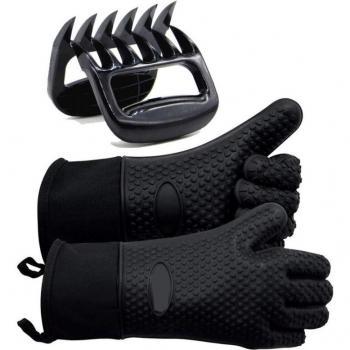 Grillhandschuhe aus Silikon mit fünf Fingern und Bärklaue, ohne Thermometer