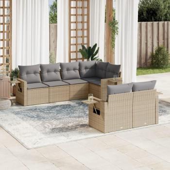 Set de 7 coussins pour salon de jardin beige en résine Tresse