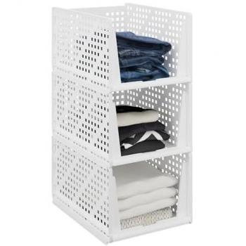 Stack & Store Wardrobe System – 3 White Pull‑Out Boxes (24.5x33.5x43.5 cm) – Relaxdays