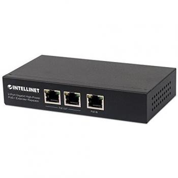Intellinet 2-Port Gigabit High-Power PoE+ Extender Repeater IEEE 802.3at/af Power over Ethernet (PoE+/PoE) metal