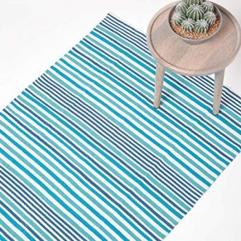 Tapis Scandinave Bleu à Rayures 90 x 150 cm