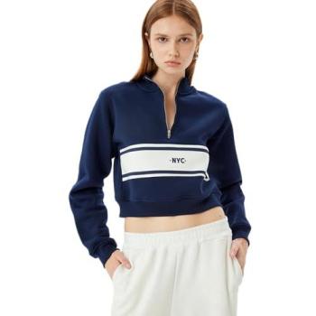 Koton Marine Standkragen-Sweatshirt, Reißverschluss-Detail, Damen L