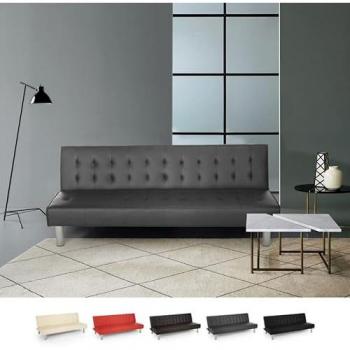 Canapé-lit clic-clac 2 places inclinable en similicuir gris design moderne Elly