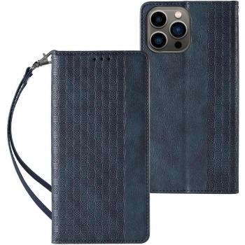 Magnetic Blue iPhone 14 Case with Flap and Lanyard