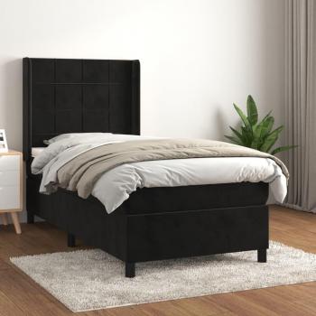 Lit boxspring avec matelas noir 90x190 cm velours