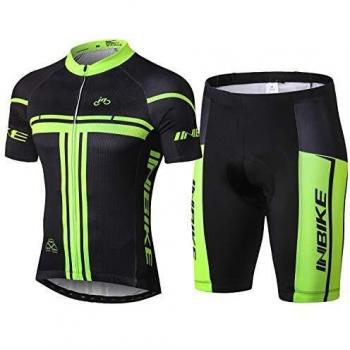 INBIKE Maillot Cyclisme Manches Courtes + Cuissard 3D Coussin Solide Tenue VTT Combinaison Vélo Jersey Respirant Séchage Rapide Cycliste Homme Printemps Été (Court,M)