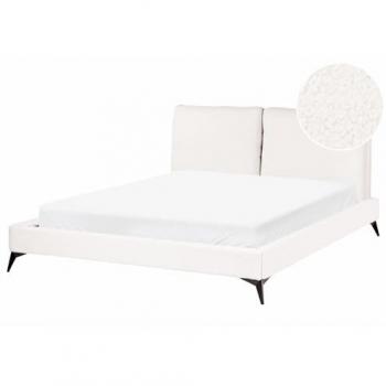 Beliani Slatted Base Bouclé Bed – King Size, Off-White Finish